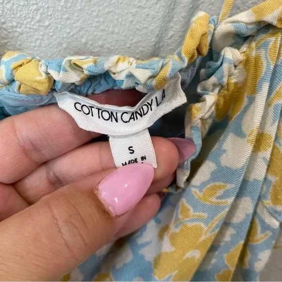 Cotton Candy LA Floral Summer Midi Dress Split Leg Blue Yellow Small - Picture 3 of 10